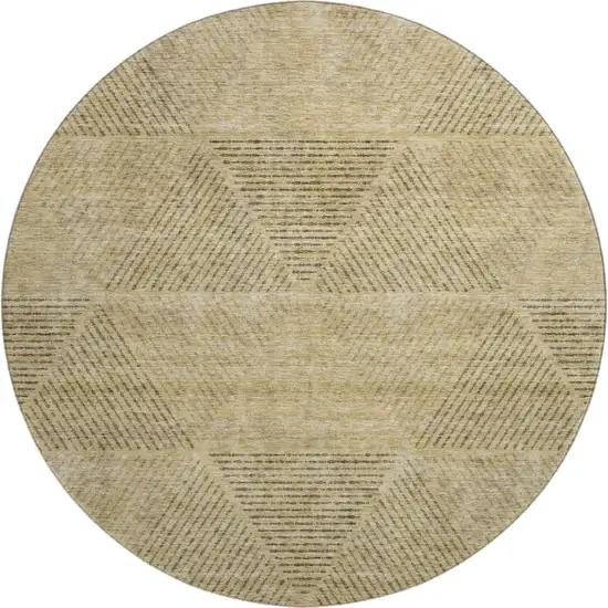 8' Wheat And Beige Geometric Washable Round Rug With UV Protection Photo 1