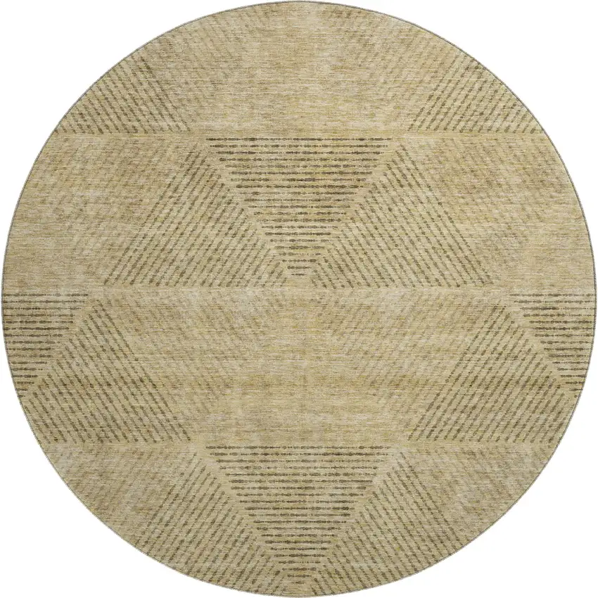 8' Wheat And Beige Geometric Washable Round Rug With UV Protection Photo 1