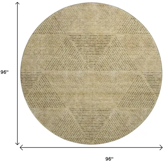 8' Wheat And Beige Geometric Washable Round Rug With UV Protection Photo 3