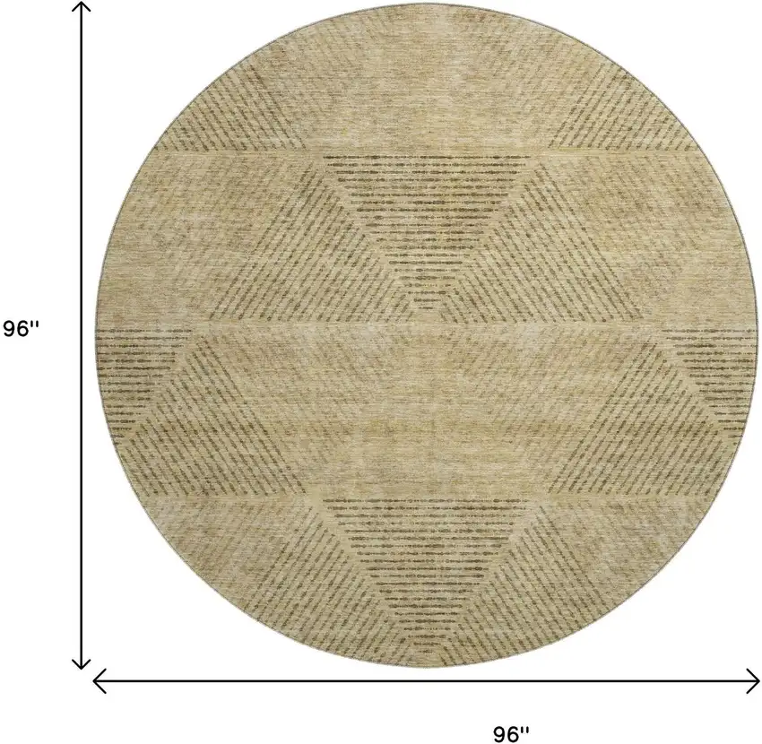 8' Wheat And Beige Geometric Washable Round Rug With UV Protection Photo 3