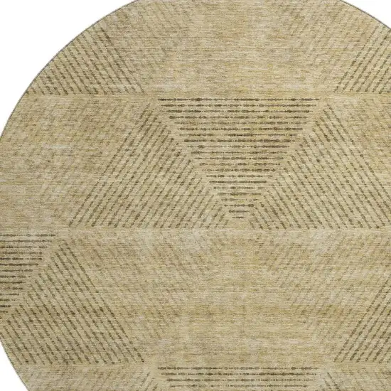 8' Wheat And Beige Geometric Washable Round Rug With UV Protection Photo 3
