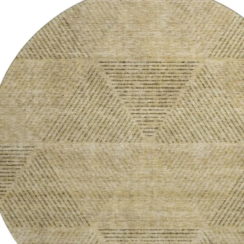 8' Wheat And Beige Geometric Washable Round Rug With UV Protection Photo 3
