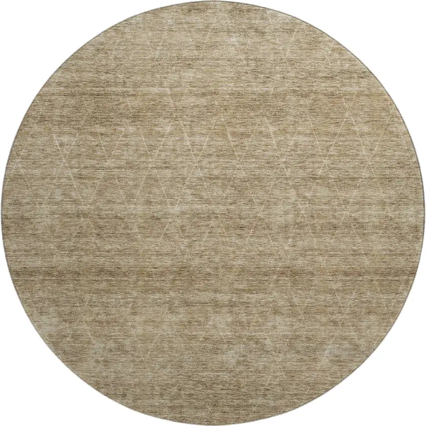 8' Wheat And Beige Geometric Washable Round Rug With UV Protection Photo 1