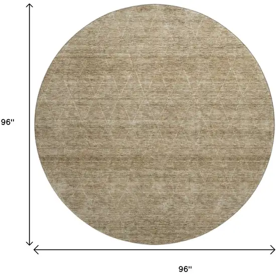 8' Wheat And Beige Geometric Washable Round Rug With UV Protection Photo 8