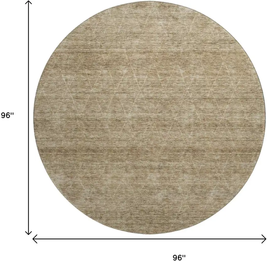 8' Wheat And Beige Geometric Washable Round Rug With UV Protection Photo 8