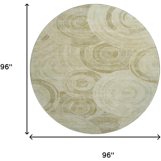 8' Wheat And Beige Geometric Washable Round Rug With UV Protection Photo 9