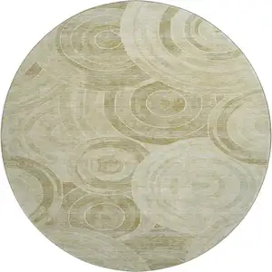 Photo of 8' Wheat And Beige Geometric Washable Round Rug With UV Protection