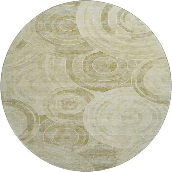 8' Wheat And Beige Geometric Washable Round Rug With UV Protection Photo 1