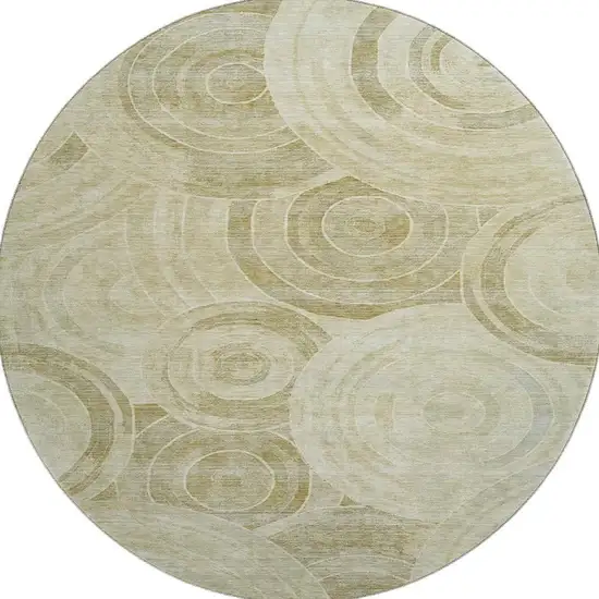 8' Wheat And Beige Geometric Washable Round Rug With UV Protection Photo 3