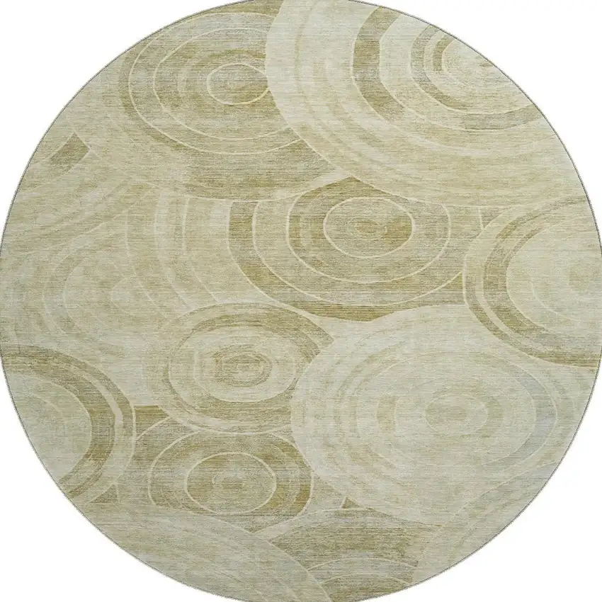 8' Wheat And Beige Geometric Washable Round Rug With UV Protection Photo 3