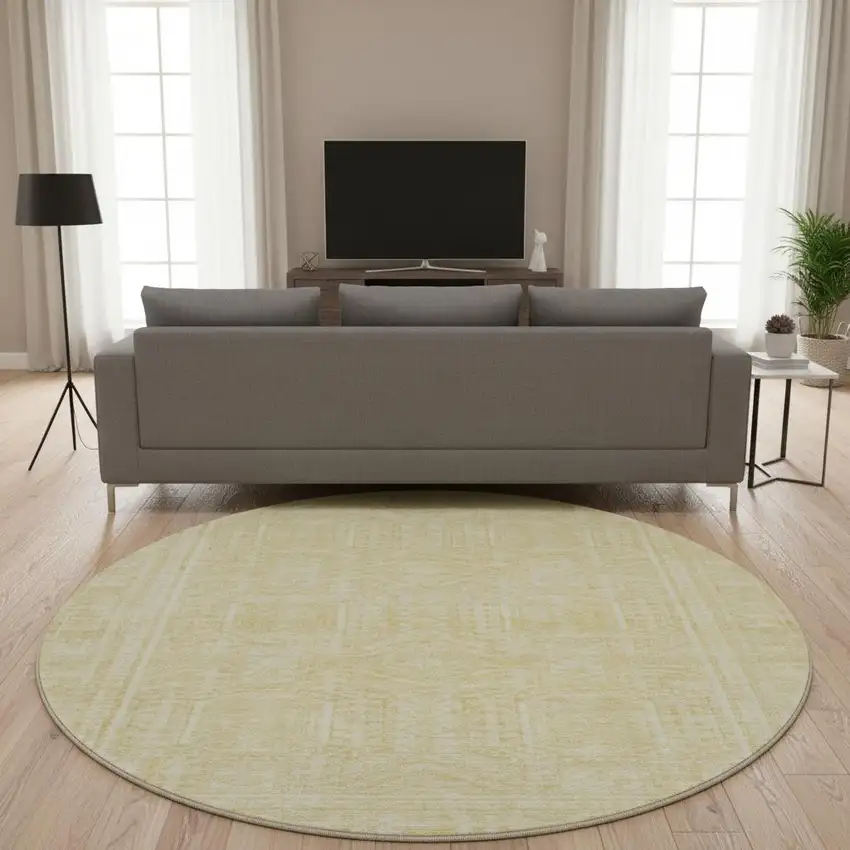 8' Wheat And Beige Geometric Washable Round Rug With UV Protection Photo 2