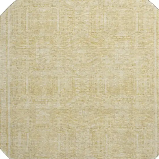 8' Wheat And Beige Geometric Washable Round Rug With UV Protection Photo 3