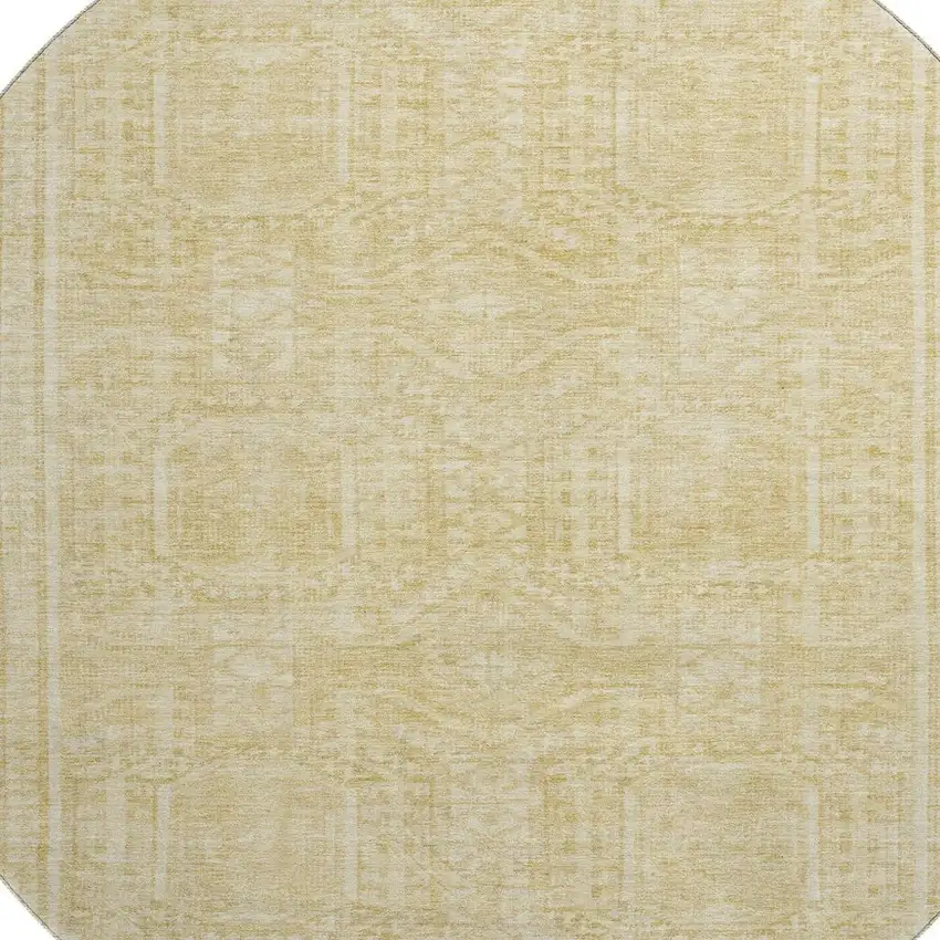8' Wheat And Beige Geometric Washable Round Rug With UV Protection Photo 3