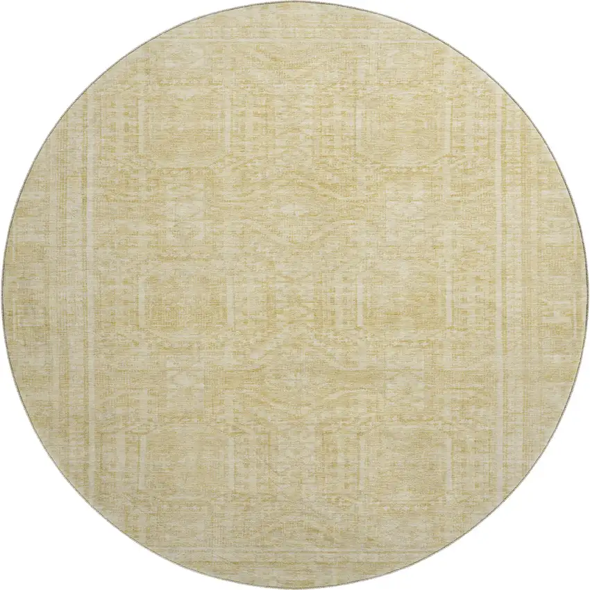 8' Wheat And Beige Geometric Washable Round Rug With UV Protection Photo 1