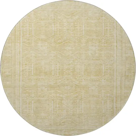 8' Wheat And Beige Geometric Washable Round Rug With UV Protection Photo 4