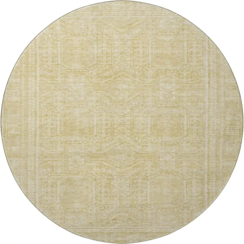8' Wheat And Beige Geometric Washable Round Rug With UV Protection Photo 4