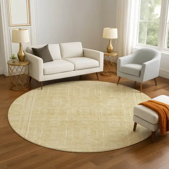 8' Wheat And Beige Geometric Washable Round Rug With UV Protection Photo 5