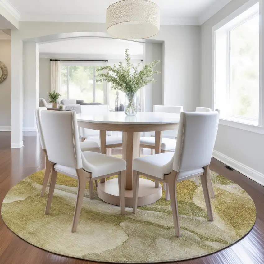 8' Wheat And Beige Round Abstract Washable Indoor Outdoor Area Rug Photo 7