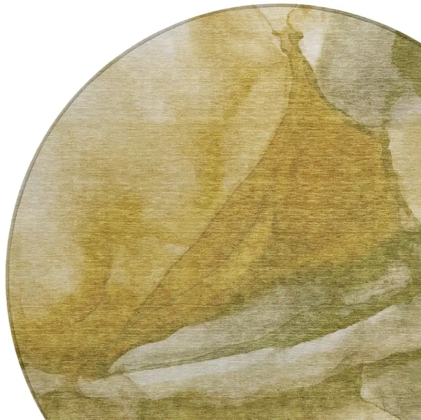 8' Wheat And Beige Round Abstract Washable Indoor Outdoor Area Rug Photo 4