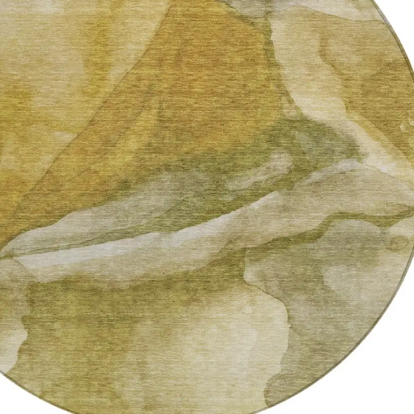 8' Wheat And Beige Round Abstract Washable Indoor Outdoor Area Rug Photo 9