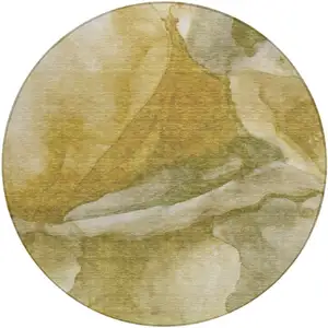 Photo of 8' Wheat And Beige Round Abstract Washable Indoor Outdoor Area Rug