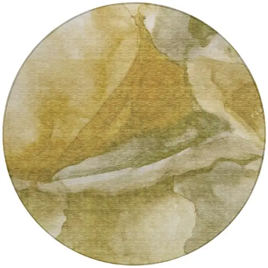 8' Wheat And Beige Round Abstract Washable Indoor Outdoor Area Rug Photo 3