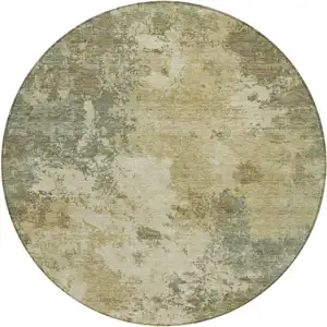 Photo of 8' Wheat And Beige Round Abstract Washable Indoor Outdoor Area Rug