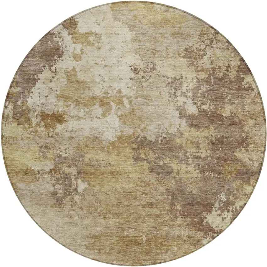 8' Wheat And Beige Round Abstract Washable Indoor Outdoor Area Rug Photo 1
