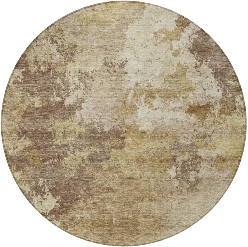 8' Wheat And Beige Round Abstract Washable Indoor Outdoor Area Rug Photo 2