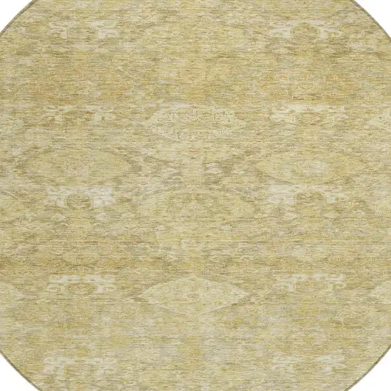 8' Wheat And Beige Round Damask Washable Indoor Outdoor Area Rug Photo 5