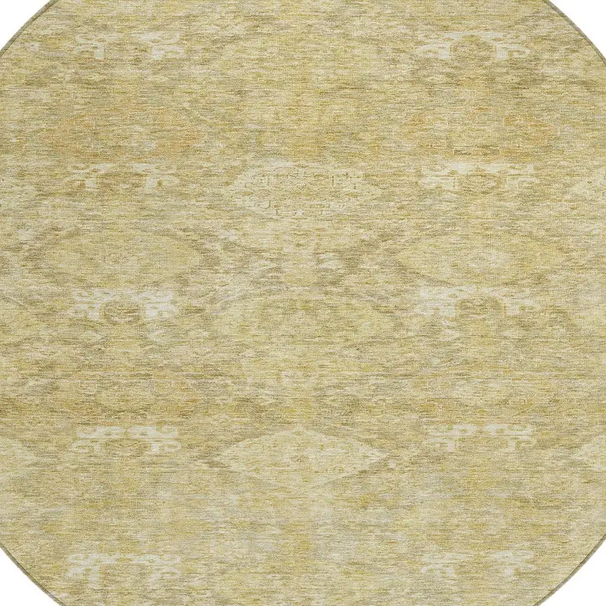 8' Wheat And Beige Round Damask Washable Indoor Outdoor Area Rug Photo 5