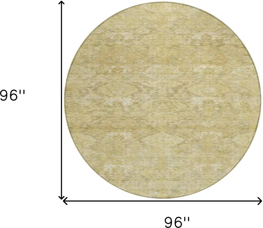 8' Wheat And Beige Round Damask Washable Indoor Outdoor Area Rug Photo 9