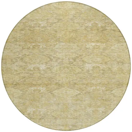 8' Wheat And Beige Round Damask Washable Indoor Outdoor Area Rug Photo 6