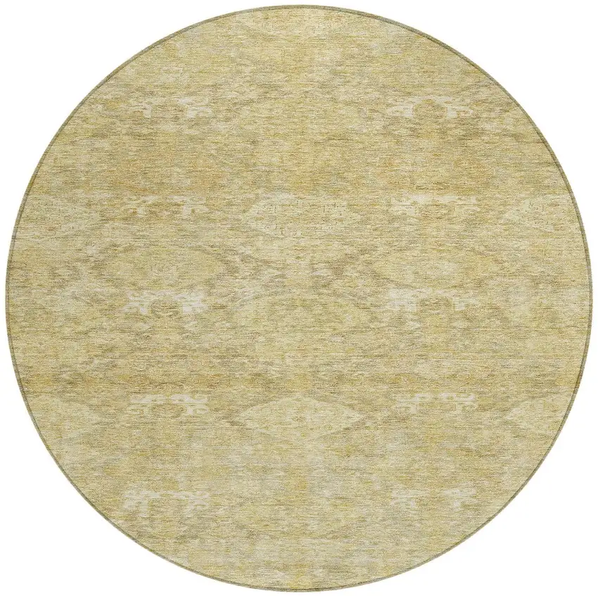 8' Wheat And Beige Round Damask Washable Indoor Outdoor Area Rug Photo 6