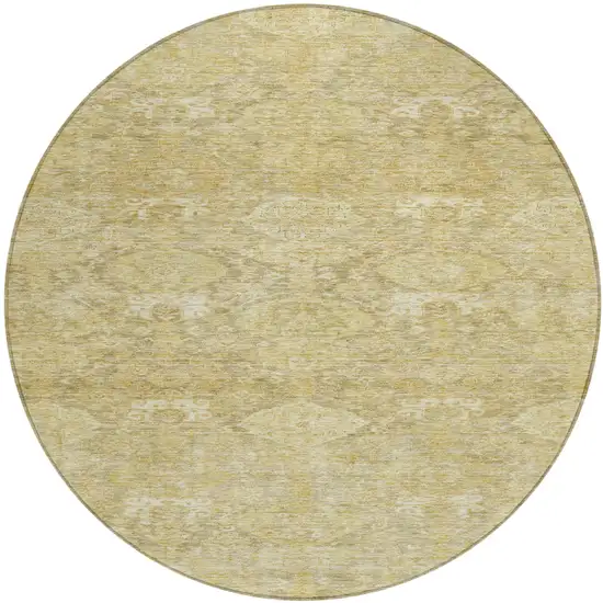 8' Wheat And Beige Round Damask Washable Indoor Outdoor Area Rug Photo 2