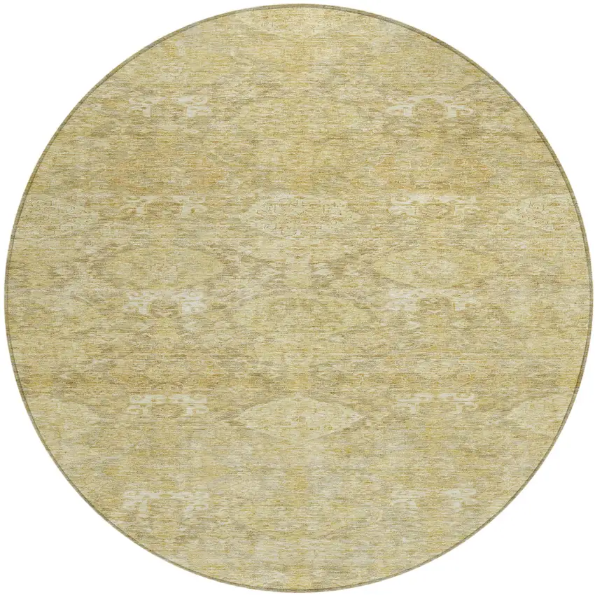 8' Wheat And Beige Round Damask Washable Indoor Outdoor Area Rug Photo 2