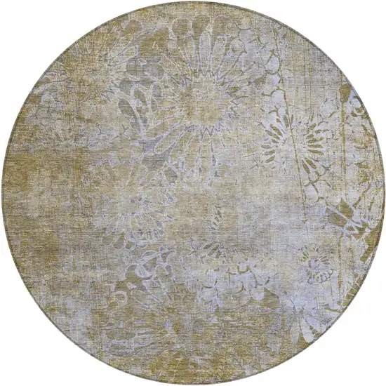 8' Wheat And Beige Round Floral Washable Indoor Outdoor Area Rug Photo 2