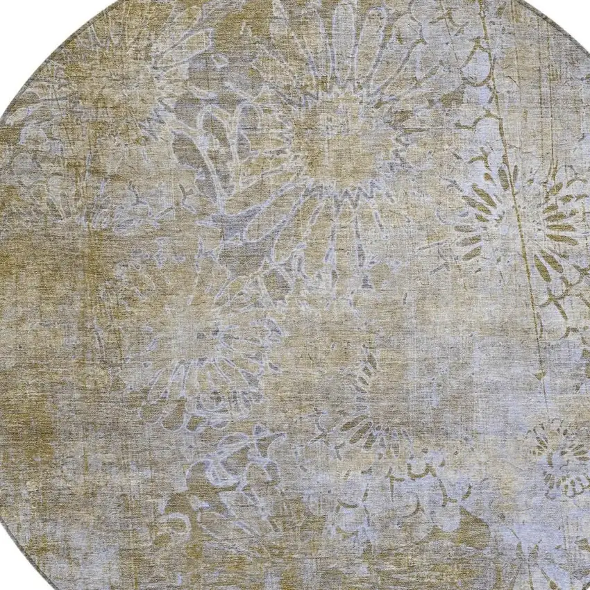 8' Wheat And Beige Round Floral Washable Indoor Outdoor Area Rug Photo 6