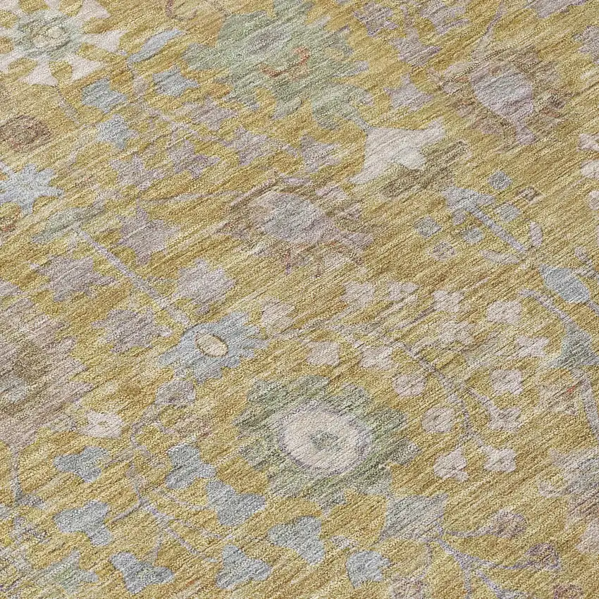 8' Wheat And Beige Round Floral Washable Indoor Outdoor Area Rug Photo 7