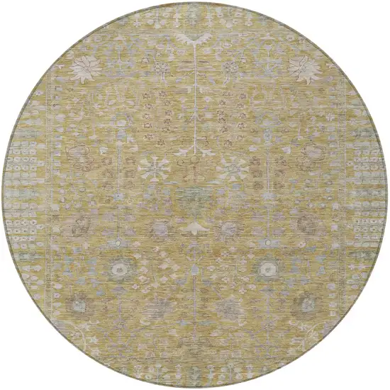 8' Wheat And Beige Round Floral Washable Indoor Outdoor Area Rug Photo 5