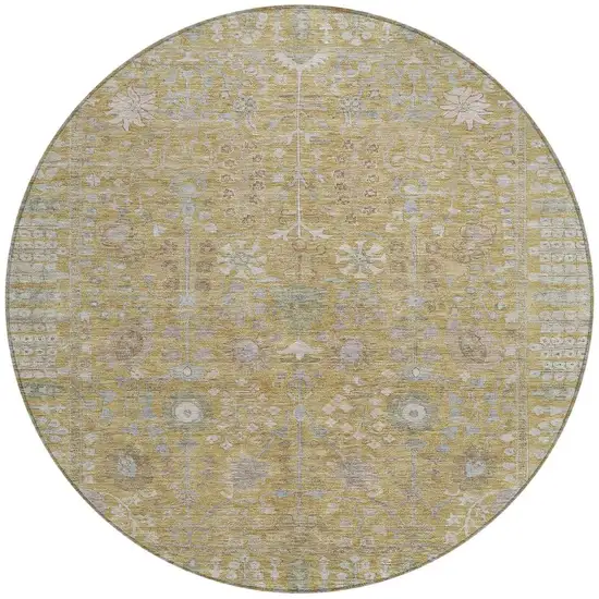 8' Wheat And Beige Round Floral Washable Indoor Outdoor Area Rug Photo 4