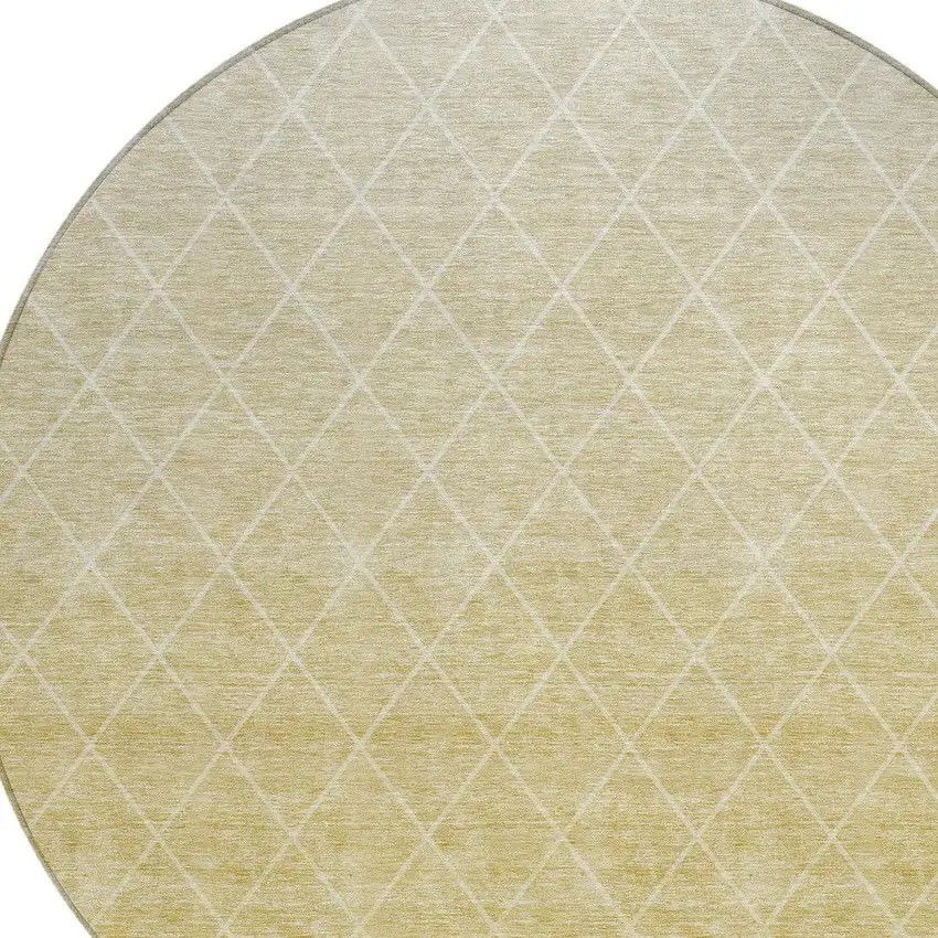 8' Wheat And Beige Round Geometric Washable Indoor Outdoor Area Rug Photo 4