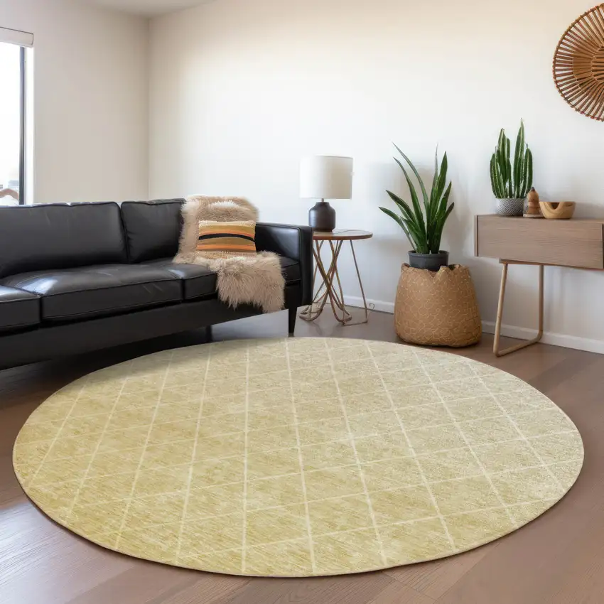8' Wheat And Beige Round Geometric Washable Indoor Outdoor Area Rug Photo 7