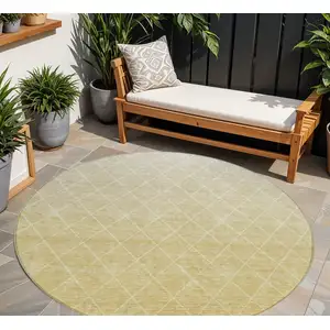 Photo of 8' Wheat And Beige Round Geometric Washable Indoor Outdoor Area Rug