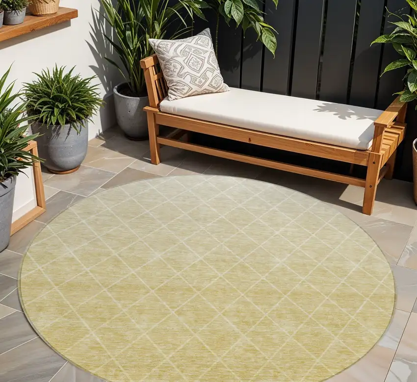 8' Wheat And Beige Round Geometric Washable Indoor Outdoor Area Rug Photo 1