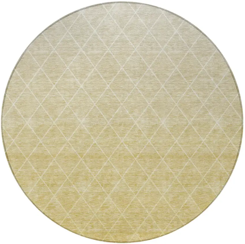 8' Wheat And Beige Round Geometric Washable Indoor Outdoor Area Rug Photo 5