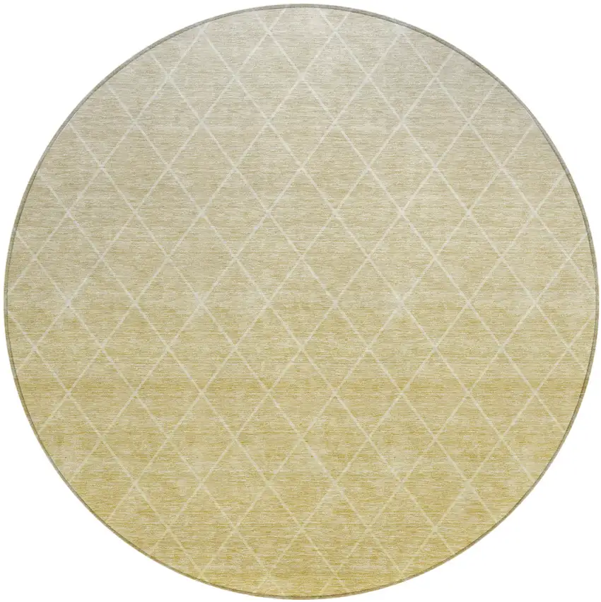 8' Wheat And Beige Round Geometric Washable Indoor Outdoor Area Rug Photo 2