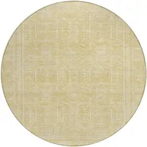 Photo of 8' Wheat And Beige Round Geometric Washable Indoor Outdoor Area Rug