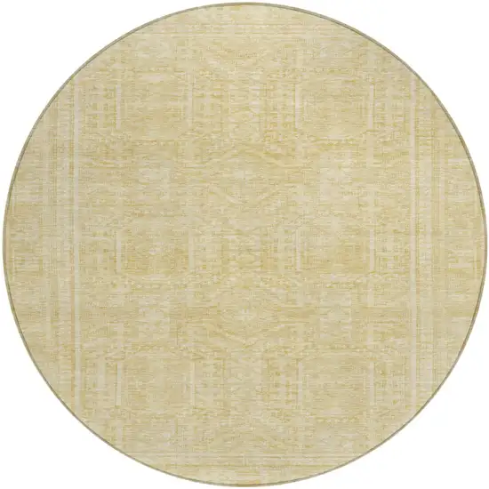 8' Wheat And Beige Round Geometric Washable Indoor Outdoor Area Rug Photo 1