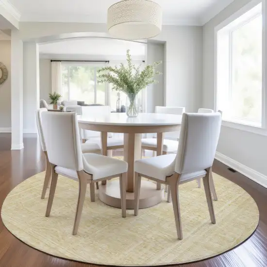 8' Wheat And Beige Round Geometric Washable Indoor Outdoor Area Rug Photo 7